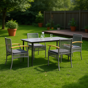 <b>Grey</b> Rattan Garden Dining Set 4 Seater Weather Resistant Outdoor Furniture Contemporary Design Metal <b>Frame</b> - Product Image 3