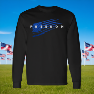 T-shirt à manches longues Freedom, bleu, motif drapeau américain, fierté patriotique - Product Image 3