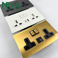 Enchufes de pared de latón retro estándar del Reino Unido, interruptor de luz con palanca de doble enchufe, 10A 220-250V