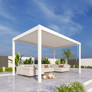 Gazebo Pergola d'extérieur motorisé ou manuel en aluminium imperméable et coupe-vent avec Led et toit à persiennes réglable - Product Image 2