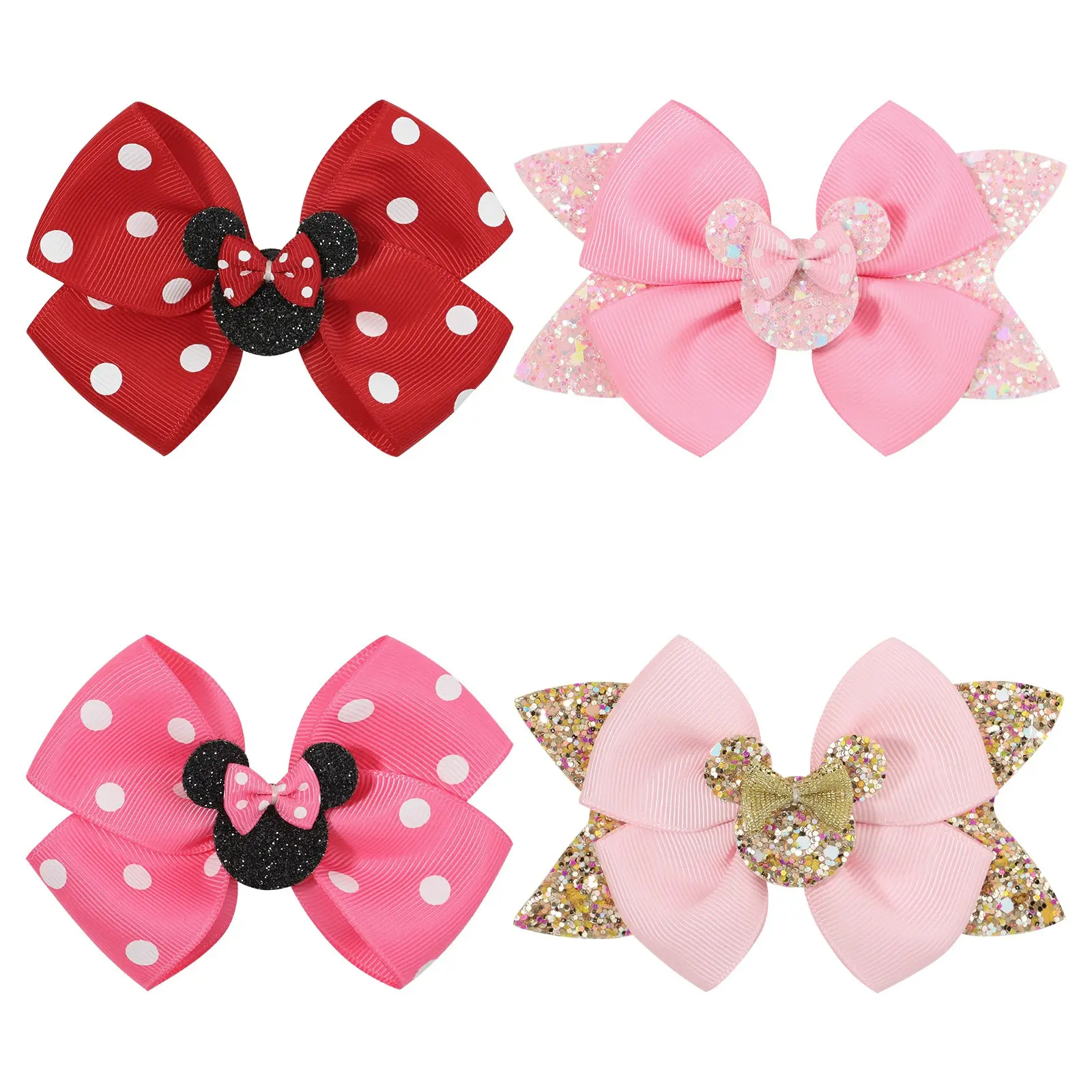 4.3 Inches Glitter Mouse Ears Hair Bows Mickey Ears Hair Accessories Hair Clip Barrette Flower Accessory
