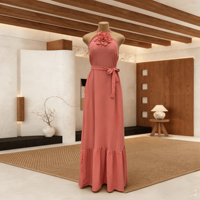 Robe longue de luxe à fleurs 3D appliquées, col halter, pour femme, élégante, sexy, sans manches, robe de plage d'été, grande taille