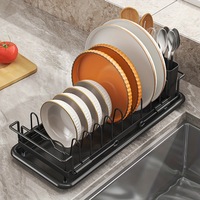 Égouttoir à vaisselle compact extensible avec poignée réglable, peu encombrant, noir, petit séchoir à vaisselle pour petit comptoir de cuisine