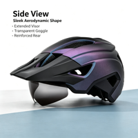 Casque de VTT CE EN1078 pour adulte, violet et noir, léger, ventilé, visière détachable, feu arrière LED, pour le cyclisme urbain
