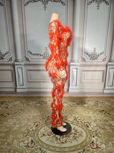 ZD Elegantes Sexy Rotes Mesh-Abendkleid mit Strass-Akzenten - Natürliche Taillenlinie Bodenlange Formelle Kleidung für Gala, Abschlussball, Hochzeitsgäste - Product Image 4