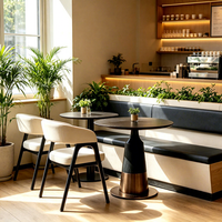 Meubles de restaurant Ron Group, chaise en tissu beige, table ronde noire, canapé moderne en cuir rembourré pour café, salon de thé