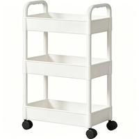 Étagère de rangement roulante à 3 niveaux blanche, chariot utilitaire en plastique, organisateur de sol pour salle de bain, salon, usage domestique