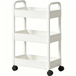 Étagère de rangement roulante à 3 niveaux blanche, chariot utilitaire en plastique, organisateur de sol pour salle de bain, salon, usage domestique - Product Image 1