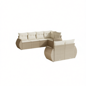 Beige Garden <b>Sofa</b> Set Outdoor Furniture <b>Rattan</b> Cushioned Contemporary Design - Product Image 1