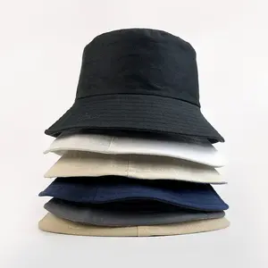 หมวกทรงบัคเก็ตสำหรับผู้ชายผู้หญิงหมวกชาวประมงสีทึบปักโลโก้หมวกดีไซน์บังแดดทำจากผ้าฝ้าย