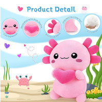 Peluche Axolotl rose kawaii 8050, jouet en peluche salamandre, peluche tenant un cœur pour enfant, poupée douce à câliner, peluche Axolotl