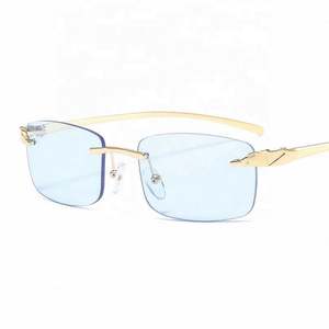 Gafas de Sol de Moda de Lujo al por Mayor 2021, Gafas de Sol Pequeñas sin Marco con Protección UV400 y Montura Metálica para Mujer - Product Image 6