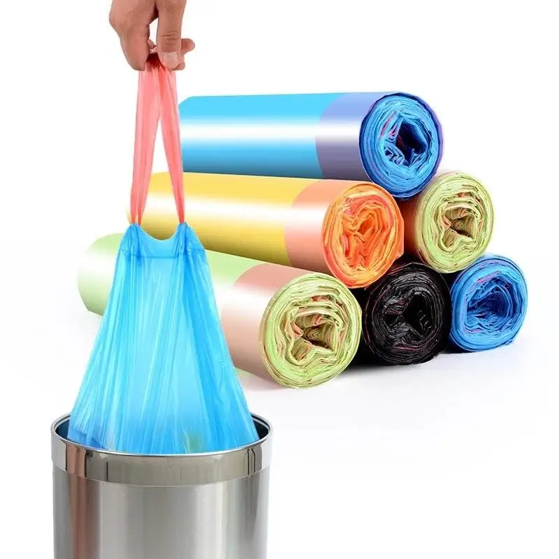 Bolsa de basura de plástico con cordón desechable colorida para uso en el hogar, oficina, cocina, bolsa grande en rollo