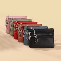 Portefeuille miniature personnalisé en cuir PU souple, porte-cartes, pochette à triple fermeture éclair, porte-monnaie avec chaîne en métal pour femmes