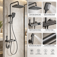 Douche murale thermostatique moderne à affichage numérique, pressurisée, couleur cuivre, avec inverseur pour eau froide et chaude