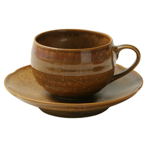Juego de taza y platillo de cerámica para café, diseño retro ámbar con asa, para el té de la tarde - Product Image 5