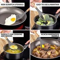 Ensemble d'ustensiles de cuisine en silicone antiadhésif 7 pièces avec manche en bois, sans BPA, pour la cuisine à domicile