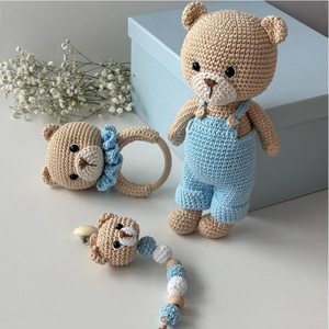 Kaiyue - <span class=keywords><strong>Mordedor</strong></span> de Madera para Bebé, Sonajero de Algodón Tejido a Crochet, Juguetes Sensoriales Hechos a Mano para Recién Nacidos, Juego de Juguetes de Ganchillo Amigurumis para Niños - Product Image 1