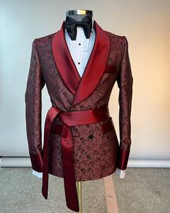Cenne Des Graoom nouveau costume <span class=keywords><strong>homme</strong></span> Paisley <span class=keywords><strong>smoking</strong></span> pour mariage Double boutonnage châle velours revers veste 2 pièces avec ceinture - Product Image 1