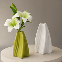 Vase à fleurs géométrique côtelé moderne, léger, en plastique, pour la maison et le bureau