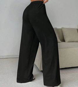 Pantalones Cargo de Pierna Ancha para Mujer, Casuales de Verano, Color Liso, Largos, Elásticos, de Cintura Media con Cordón, Sueltos, Frente Plano, Anti-Pilling - Product Image 6