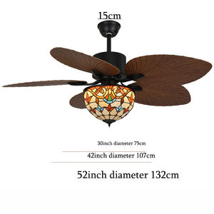 Nouvelle suspension Tiffany en verre 2025, ventilateur de plafond en bois massif avec feuilles, <span class=keywords><strong>lustre</strong></span> <span class=keywords><strong>baroque</strong></span> turc, 52 pouces, 48W, luminaire ventilateur en bois - Product Image 4