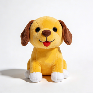 Jouet en peluche jaune pour chien avec oreilles brunes et pattes blanches, animal en peluche assis pour enfants de 3 ans et plus - Product Image 3