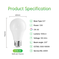 LED A60 sans scintillement E27 12W AC 80+ CRI rendu colorimétrique élevé 100-265V50/60Hz Certifiée Energy Star SMD Éclairage rés
