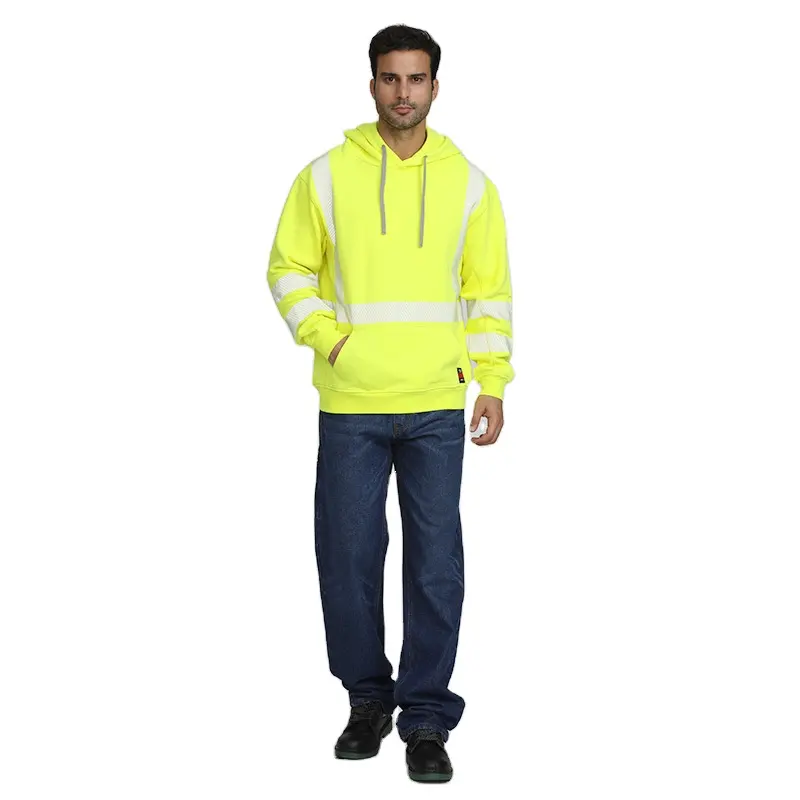 2024 ZX Custom felpe con cappuccio da uomo Hi Vis abbigliamento di sicurezza riflettente 100% cotone manica lunga felpa classe 2/3 ANSI alta visibilità