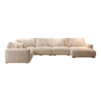 Minis MN-SF43 Modernes Nordisches Holzrahmen-Sofa Großes Beige-Weißes Modulares Stoffsofa Frei Kombinierbar U-förmig Wohnzimmer- und Flurmöbel
