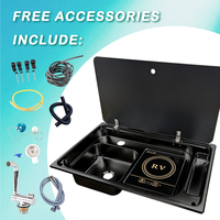 Évier et cuisinière combinés JDA SUS304 à encastrer avec robinet, 350 x 550 mm, revêtement nano noir pour caravane, bateau, camping-car
