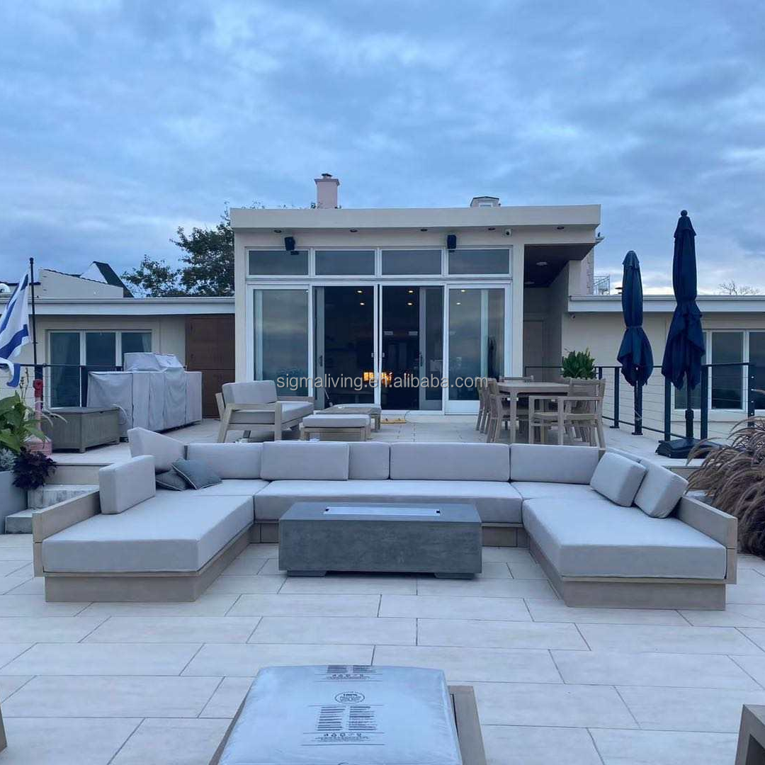 SIGMA Outdoor Garden Sofas Outdoor Sectional Teak Wood Sofa Set Patio Furniture Set