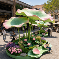 Installation de sculpture d'ombrage extérieur en résine de fibre de verre, au design feuille de lotus verte, pour parcs paysagers et places commerciales