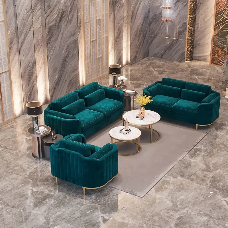 Moderne Luxus Edelstahl Rahmen Samt Polster Stoff Sofa Set Couch Loves eat für Wohnzimmer möbel