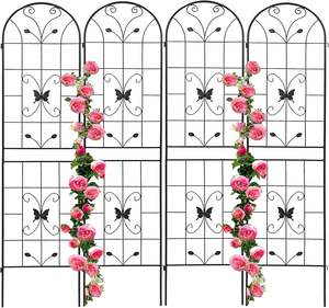 Lot de 4 <span class=keywords><strong>treillis</strong></span> de jardin en métal antirouille, <span class=keywords><strong>treillis</strong></span> de jardin en fer forgé, clôture noire, support de <span class=keywords><strong>fleurs</strong></span> d'extérieur <span class=keywords><strong>pour</strong></span> plantes <span class=keywords><strong>grimpantes</strong></span> - Product Image 1