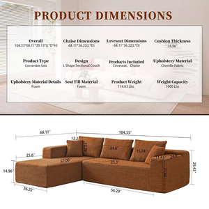 Compressed Couch Sherpa L-Shaped Flannel Fabric Upholstered Modular Three Seat <b>Corner</b> Sofa Apartment Villa Living Room Orange - Product Image 4