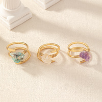 Zooying 3 pièces un ensemble de bijoux ashion bague en pierre naturelle en cristal brut réglable pour les femmes