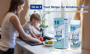 Kit <span class=keywords><strong>de</strong></span> test <span class=keywords><strong>de</strong></span> <span class=keywords><strong>l</strong></span>'<span class=keywords><strong>eau</strong></span> potable 100 bandelettes 16-en-1 - Utilisation domestique <span class=keywords><strong>Eau</strong></span> <span class=keywords><strong>du</strong></span> <span class=keywords><strong>robinet</strong></span>/<span class=keywords><strong>de</strong></span> puits (Plomb Chlore) OEM 99,9% <span class=keywords><strong>de</strong></span> précision Certifié CE ISO 13485 - Product Image 2