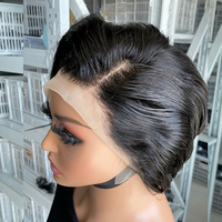 Perruque courte Pixie en dentelle frontale pas chère pour femmes noires, coupe Pixie, cheveux humains, bob, 180% tissage Pixie