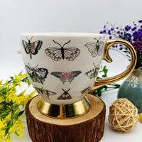 Offre Spéciale Papillon Soie Écran Motif Décalque Plaquent D'or Poignée Pieds En Céramique Tasse