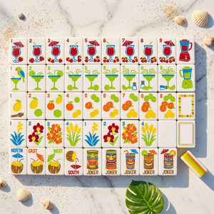 Jeu de Mahjong Portable en Acrylique Tiki Time, Style Tropical Tiki Hawaïen, Tuiles de Mahjong Américaines, Pieds Pliants, Jeu de Vacances pour 4 Joueurs - Product Image 1