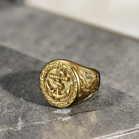 Vente flash Bijoux de mode de haute qualité Punk Anneau d'ancre doré Marine en acier inoxydable Totem d'aigle Anneau de mariage pour homme et femme