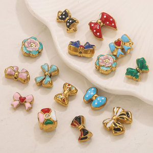 Enamel Bowknot Beads Bouquet | 18K Gold Plated Ribbon Bow Charm for DIY <b>Bracelet</b> Necklace & Jewelry Making | Waterproof, Durable - Product Image 4
