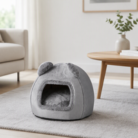 Lit pour animaux de compagnie fermé en polaire doublée, modèle tête d'ours, en PP écologique, carré, taille XL, pour chiens de petite et moyenne taille, idéal pour l'hiver - Vente transfrontalière