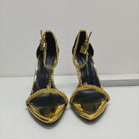 Sandales de soirée à talons hauts pour femme 2026, avec chaîne dorée de luxe, breloque cadenas, talon aiguille et bride en T – Prise en charge OEM/ODM personnalisée par l'usine