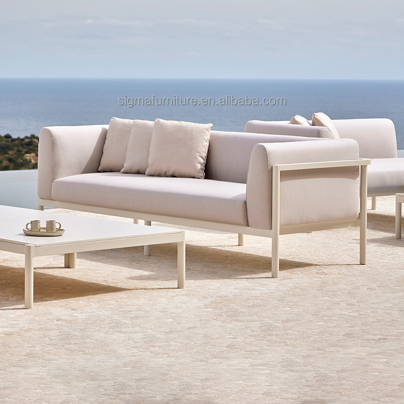 Patio Outdoor Living Room Powder Coated Aluminium Structure Garden Couch 3 Seater Sofa