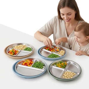 Hugebirds Piatti Divisi per Bambini con Manici Rimovibili in Silicone, Antiscivolo, Infrangibili, in Acciaio Inossidabile con Ventosa - Product Image 3