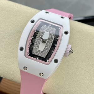 Montre mécanique de luxe élégante 0701 en céramique blanche ajourée pour femme avec cadran étoilé incrusté de diamants, cadeau de banquet - Product Image 1