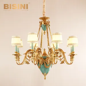 Baroque Art Creative Brass And Porcelain Pendant Light Home Decorative Hanging Chandelier Retro Pendant Lamp With 6 Copper Arms
