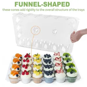 Embalaje personalizado para alimentos, 24 unidades, cúpula de plástico transparente, muffin, mini contenedor para cupcakes con tapa